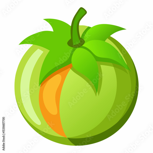 Stylized Green Tomato Illustration with Orange Slice Perfect for Food Blogs Recipe Websites or Children s Books Featuring Bright Colors and a Playful Cartoonish Design