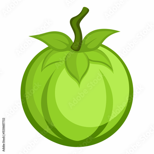Illustration of a Green Tomato with Leaves and Stem a Fresh and Healthy Vegetable Ideal for Recipes Gardening or Promoting a Vegetarian Lifestyle on White
