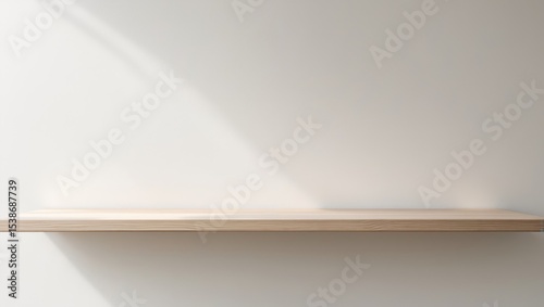 Wallpaper Mural Vintage Wooden Shelf with Soft Light Beam on White Wall Background for Product Display and Interior Design Torontodigital.ca