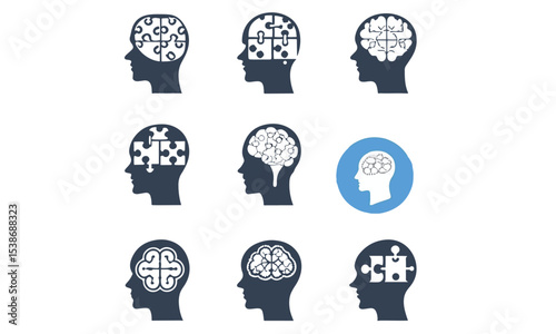 Brain degenerative deseases, memory loss related icon set