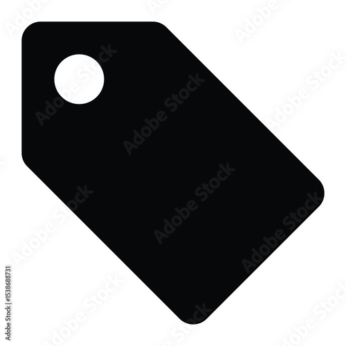Price tag or hang tag vector icon. Shopping label, sale, discount, store product tag, or merchandise branding symbol. Black silhouette isolated on white background.