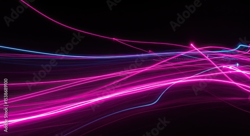 Abstract neon light trails in pink and blue colors against a dark background