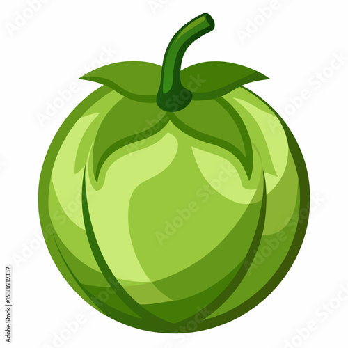 Illustration of a green unripe tomato with a stem and leaves isolated on a white background perfect for food related designs and educational materials