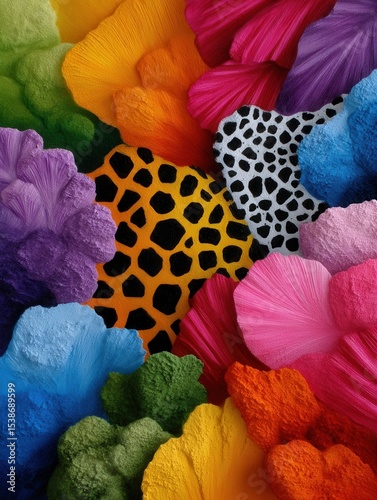 Vibrant and Colorful Assorted Flower Petals with Leopard Pattern Accents for Creative Floral Design