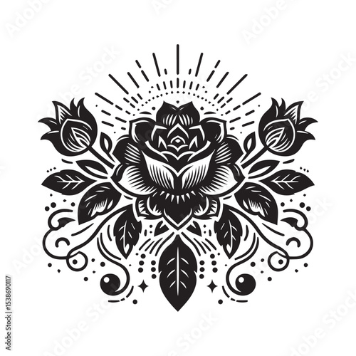 flower silhouette, editable vector image