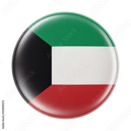 Free Download Glossy Kuwait Flag Button Badge showing A Stunning Circular Pin Featuring the National Colors of Kuwait - GFXLoad