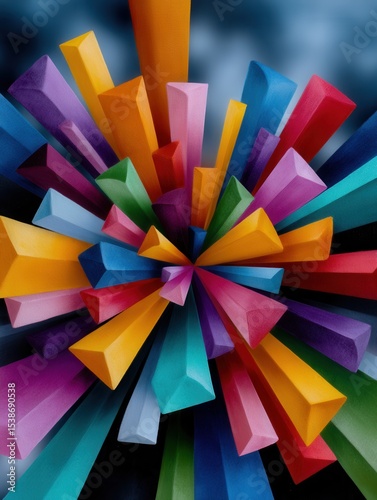 Colorful Wooden Pencils Spiked Outward in a Circular Pattern on Dark Background