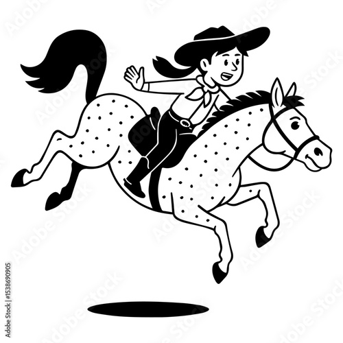 A cowboy girl on a bucking horse