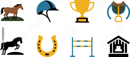 Equestrian sports equipment and accessories vector illustration set for horse riding and racing events editable stock vector illustration
