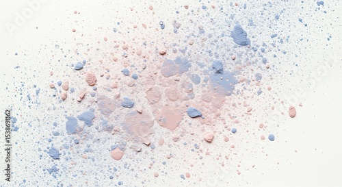 Abstract powder explosion with pink and blue colors scattered on white background