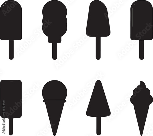 Ice Cream and Popsicle Silhouette Icons in Various Shapes.