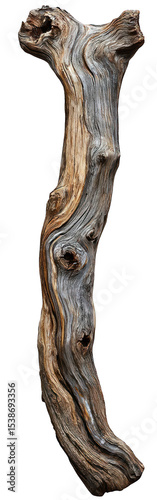 Gnarled, aged driftwood, light grey and brown