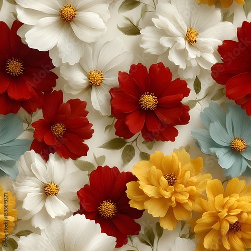 Vibrant floral pattern with assorted blossoms
