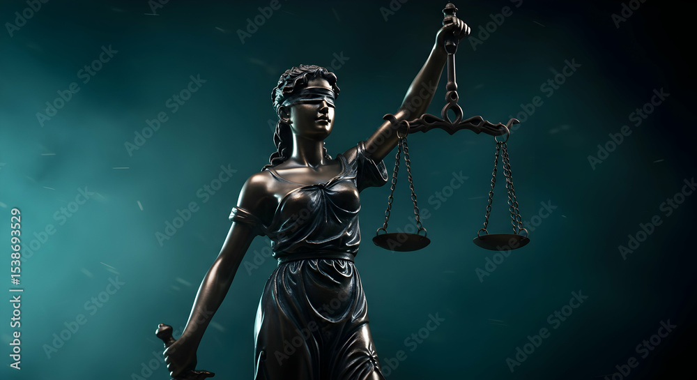 Fototapeta premium Lady Justice Statue Symbol of Law Fairness Equality Justice Legal System Judicial Courtroom Blindfolded Scales Weighing Rights