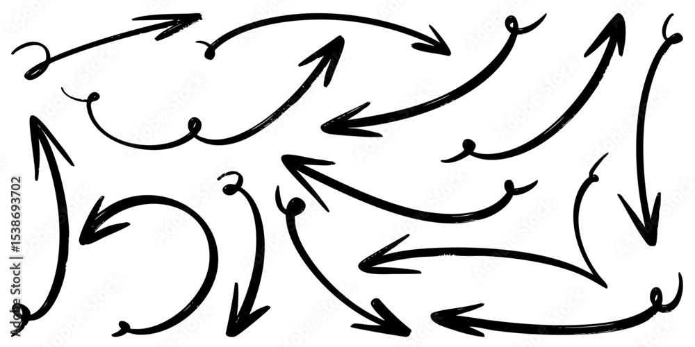 Obraz premium Set of Hand drawn vector arrows doodle on white background. design element vector illustration.