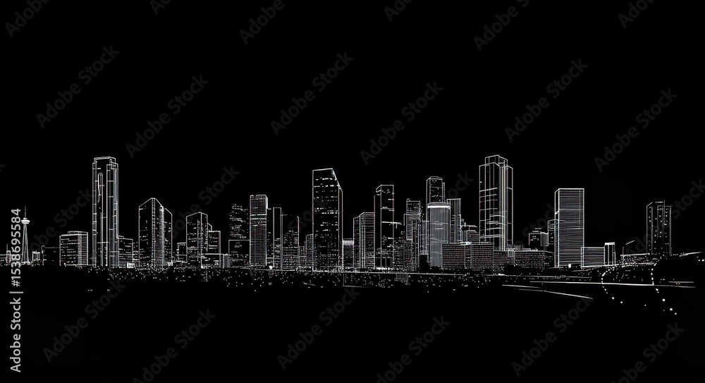 Fototapeta premium Sleek Line Art Cityscape. Monochrome Urban Skyline Representation for Elegant Wallpaper Design