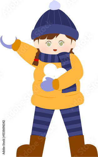 child playing snowballs