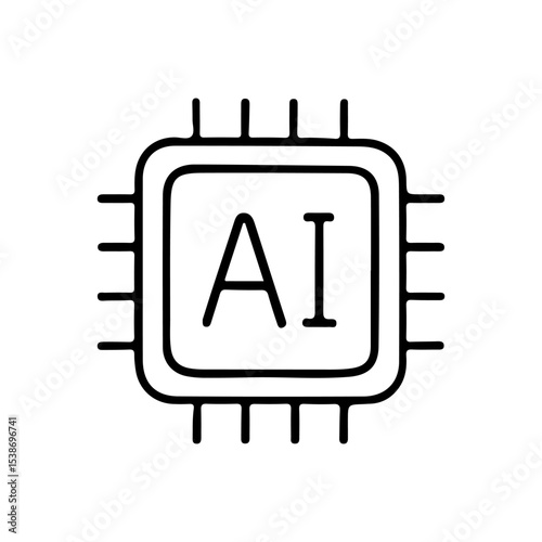 AI chip vector illustration featuring a simple line art design of a processor with "AI" text. Perfect for tech, innovation, and artificial intelligence projects.