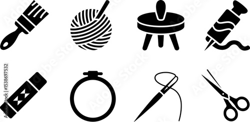 Crafting supplies icons vector set diy tools and equipment for handmade hobby and creative projects design editable stock vector illustration
