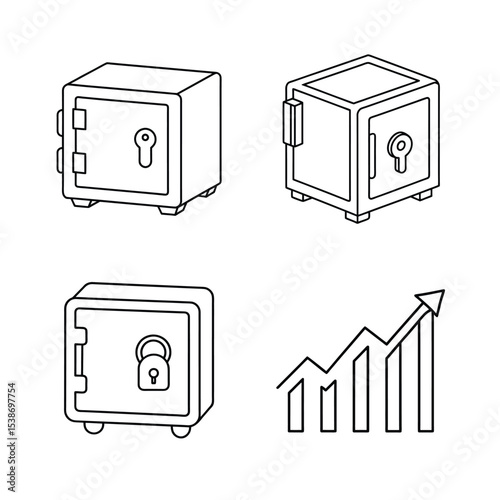 Secure financial concepts displayed through safe icons and upward trend chart illustration