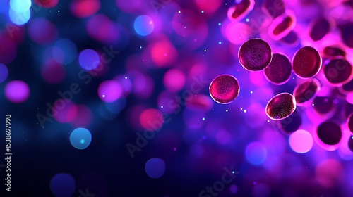 Abstract background with purple and pink glowing spheres and bokeh lights