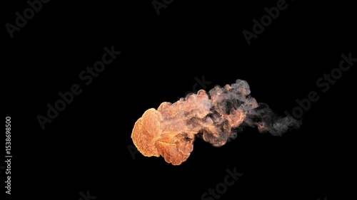 Fire jet puff 01 from right to left, with high vorticity, two speeds including slow motion, 4k 30p with alpha channel for transparent background