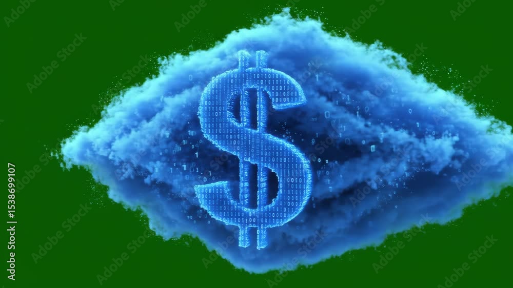 Floating Dollar Symbol Made of Blue Cloud Data
