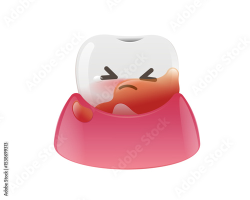 Cartoon illustration of a tooth suffering from bleeding gums.