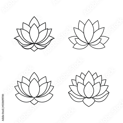 Simple lotus flower outlines in various styles for yoga meditation and spiritual designs