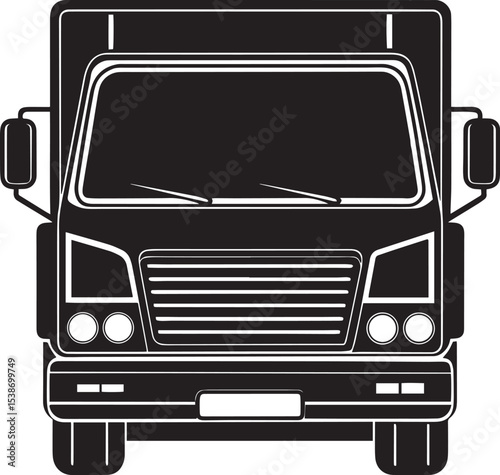Photorealistic Front View Delivery Truck Silhouette