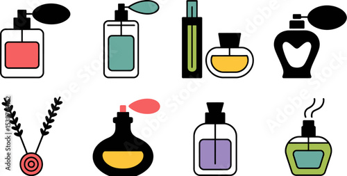 Perfume bottles collection vector illustration fragrances beauty cosmetic aroma scent luxury design set 100ml editable stock vector illustration