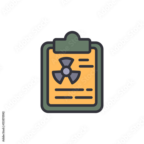 Isolated Clipboard With Radiation Symbol And Fictitious Short Text