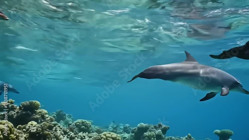 Wallpaper Mural Dolphins Swimming Beneath Sunlit Waves Torontodigital.ca