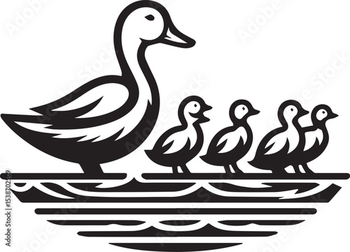 Elegant Duck Family Silhouette Vector Illustration Perfect for Nature Designs Logos and Prints