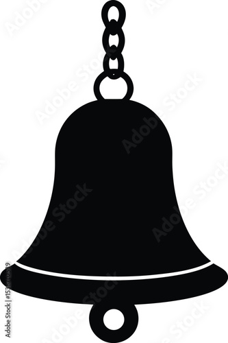 Classic temple bell silhouette with hanging chain in side view
