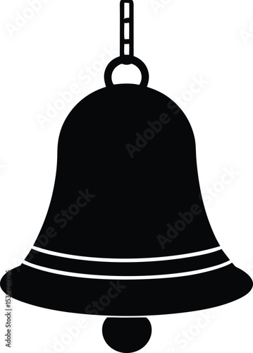 Side silhouette of classic religious bell with chain and curves