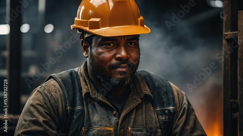 Steel Worker manual labor job on respective background