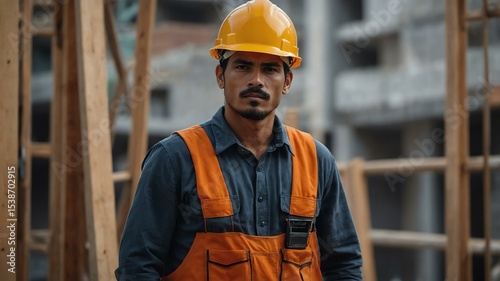Construction Worker manual labor job on respective background