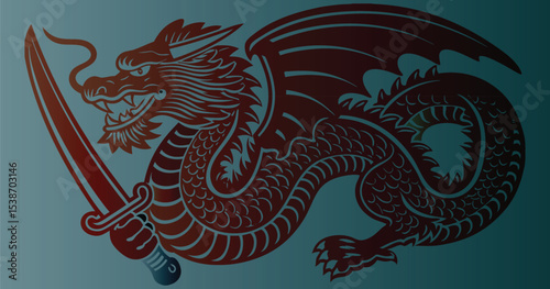 A fierce, minimalist Warrior Dragon Vector Logo Holding a Knife in Claw

