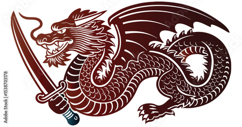 A fierce, minimalist Warrior Dragon Vector Logo Holding a Knife in Claw

