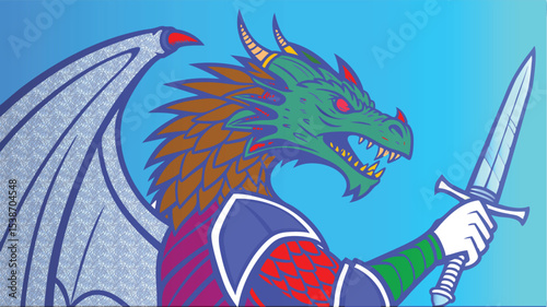 A fierce, minimalist Warrior Dragon Vector Logo Holding a Knife in Claw

