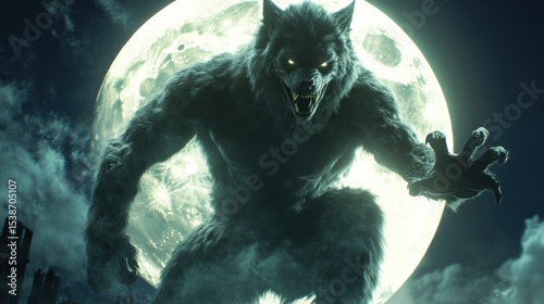 Night wolf, full moon, menacing