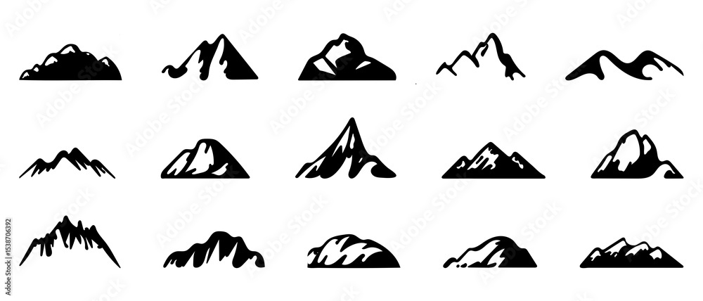 Fototapeta premium Mountain Silhouette Black Filled Landscape - Vector Illustration Design Elements.