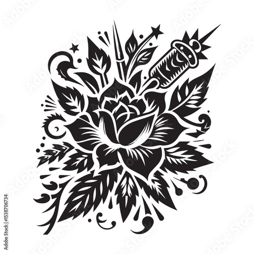 flower silhouette, editable vector image
