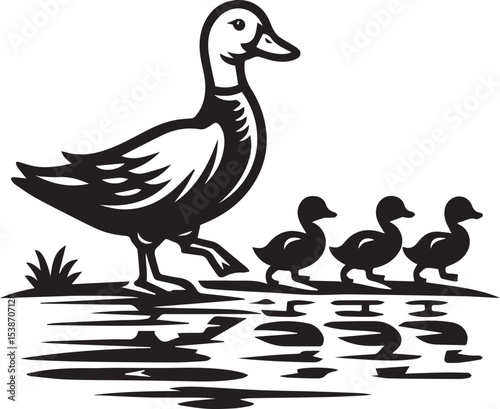 Elegant Duck Family Silhouette Vector Illustration Perfect for Nature Designs Logos and Prints