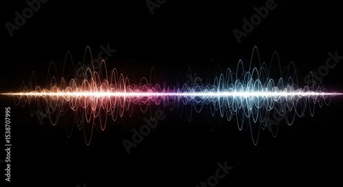 Colorful sound wave abstract design against a black background, vibrant visual pattern