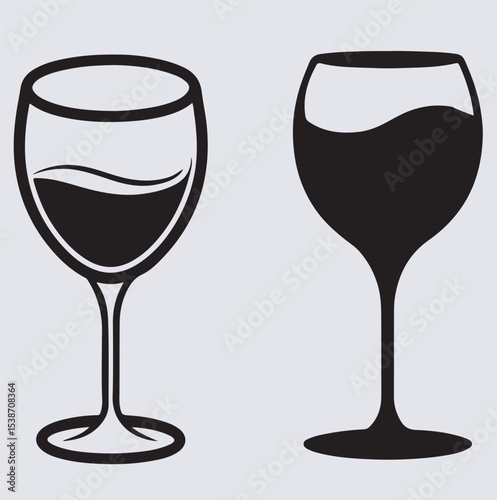 modern decorated glass silhouette vector art illustration, set of water glasses