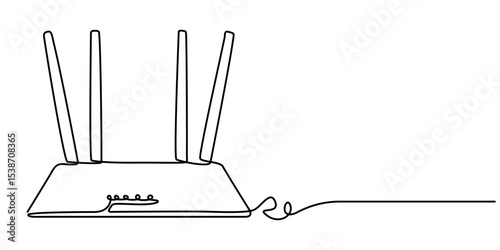 Wi-Fi router line continuous drawing vector. One line Wi-Fi router vector background, Continuous one line drawing of Wi-Fi router,  Continuous outline of Wi-Fi router.                                 