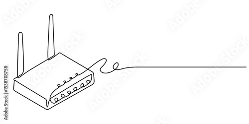 Wi-Fi router line continuous drawing vector. One line Wi-Fi router vector background, Continuous one line drawing of Wi-Fi router,  Continuous outline of Wi-Fi router.                                 