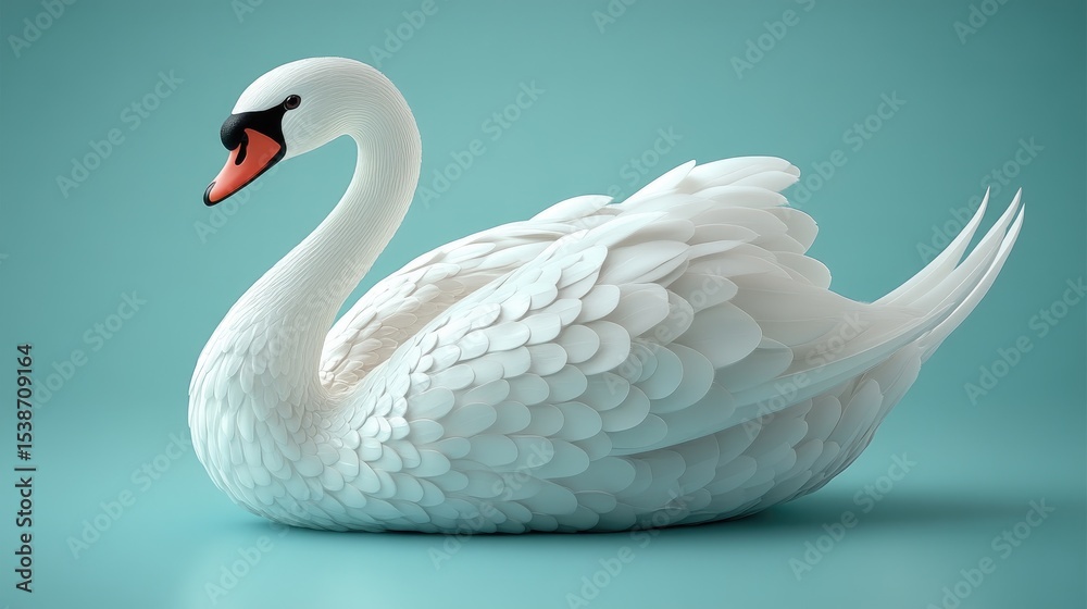 Fototapeta premium Elegant swan, studio shot, mint background, 3D render